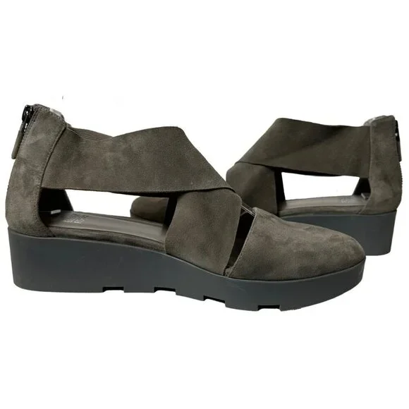Eileen Fisher Buoy Suede Criss Cross Close Toe Wedge Platform Sandals 8 1/2 - Picture 3 of 13
